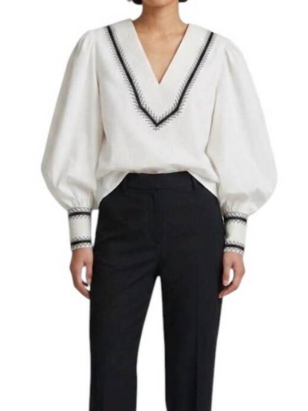 NWT LORETTA CAPONI Women’s Vinci Embroidered V Neck Blouse Lecce Pop Medium M